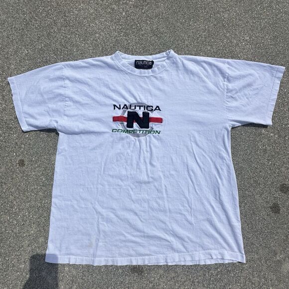 90's Nautica Competition T-Shirt Mens XXL White Made in USA Vintage Embroidery - Picture 1 of 6
